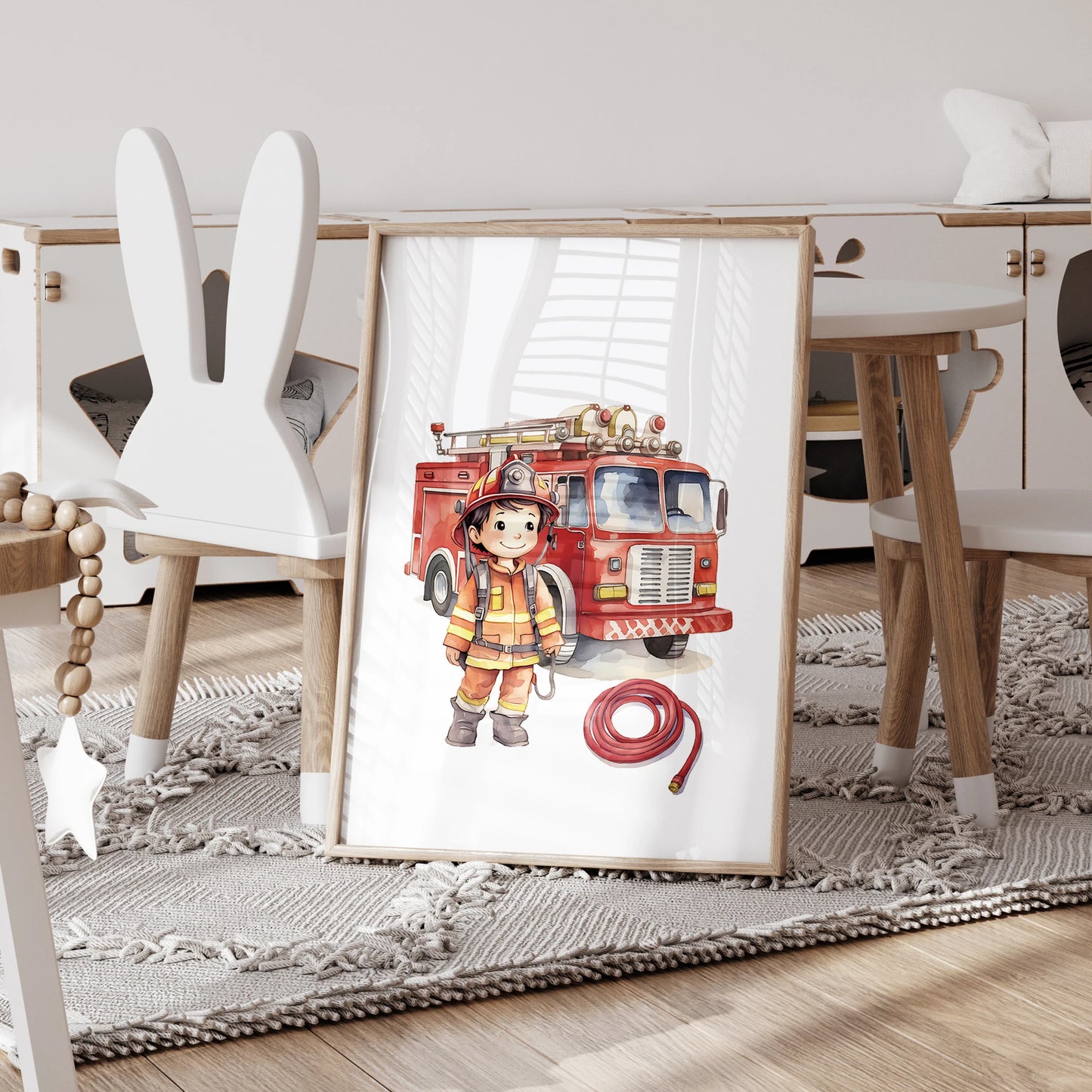 3-Piece Cartoon Firefighter Canvas Wall Art Print Set