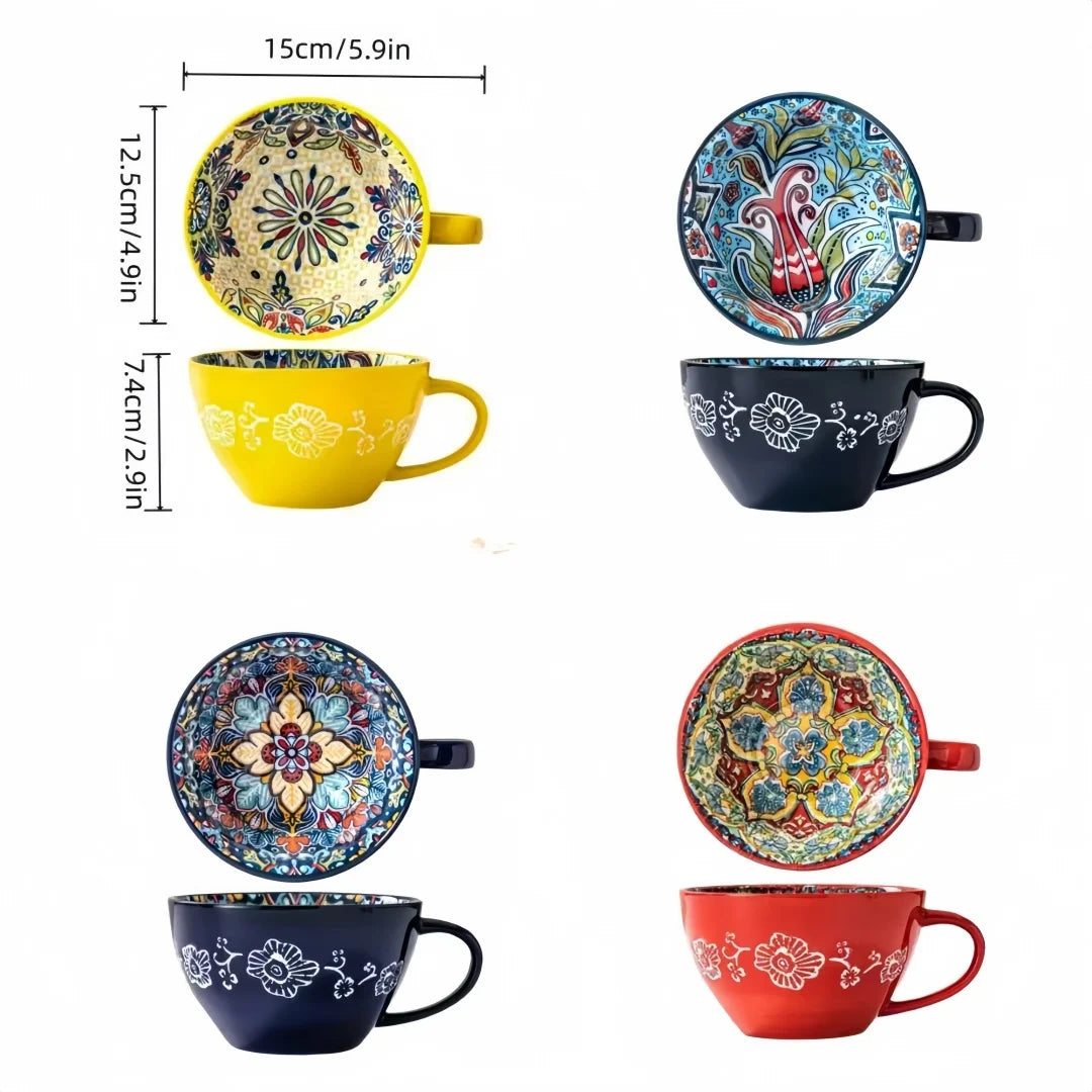 Bohemian Ceramic Coffee Mug 13.5 oz | Hand-Painted Tea Cup