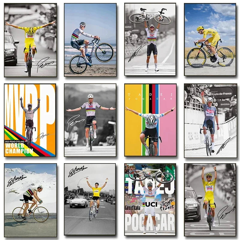 Cycling World Champion Tadej Pogacar Posters Sports Prints Mathieu Van Der Poel Canvas Painting Wall Picture Home Room Decor Peaceful Pleasures Health and Wellness
