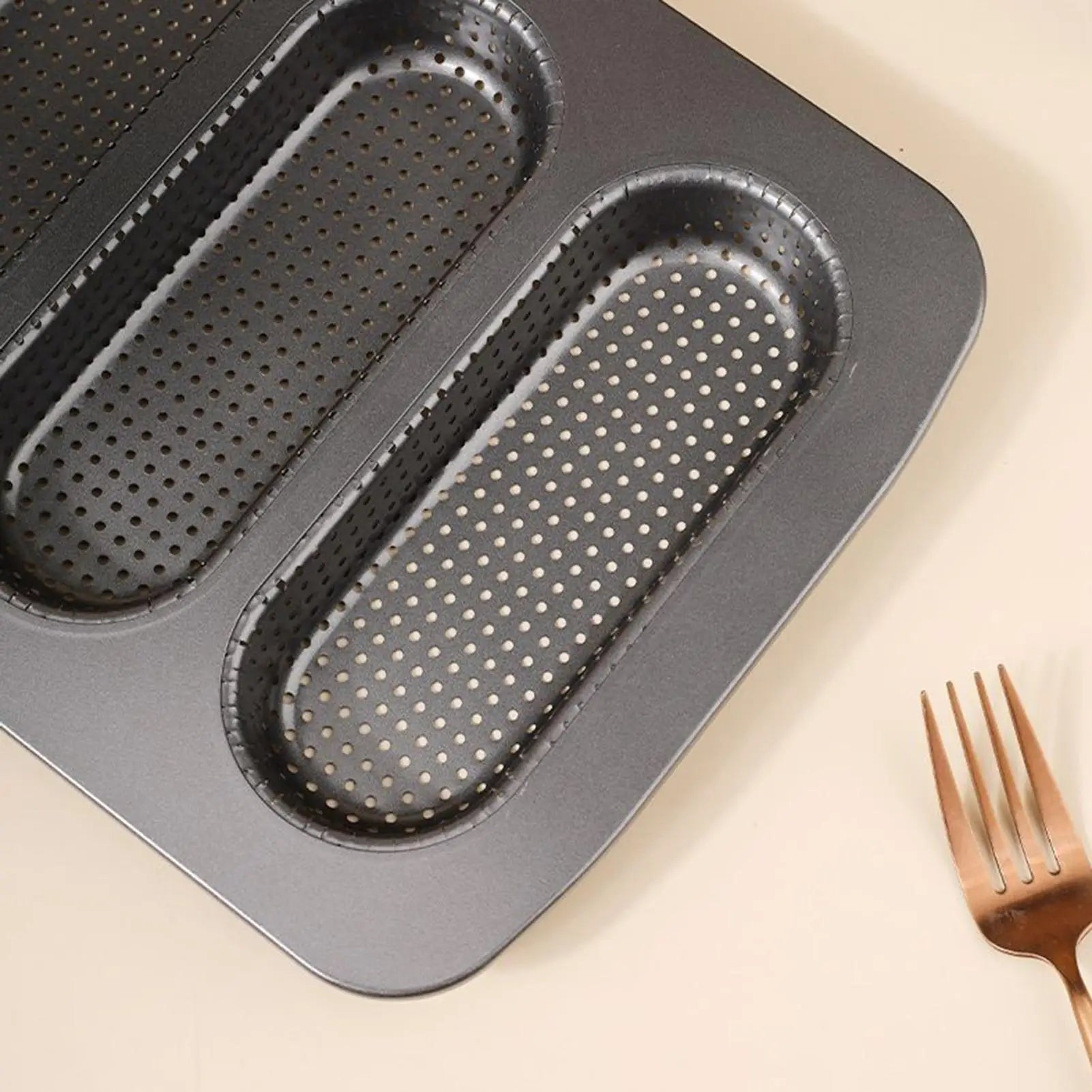 4-Cavity Carbon Steel Non-Stick Hot Dog Bun Baking Pan Bun Baking Pan Peaceful Pleasures Health and Wellness