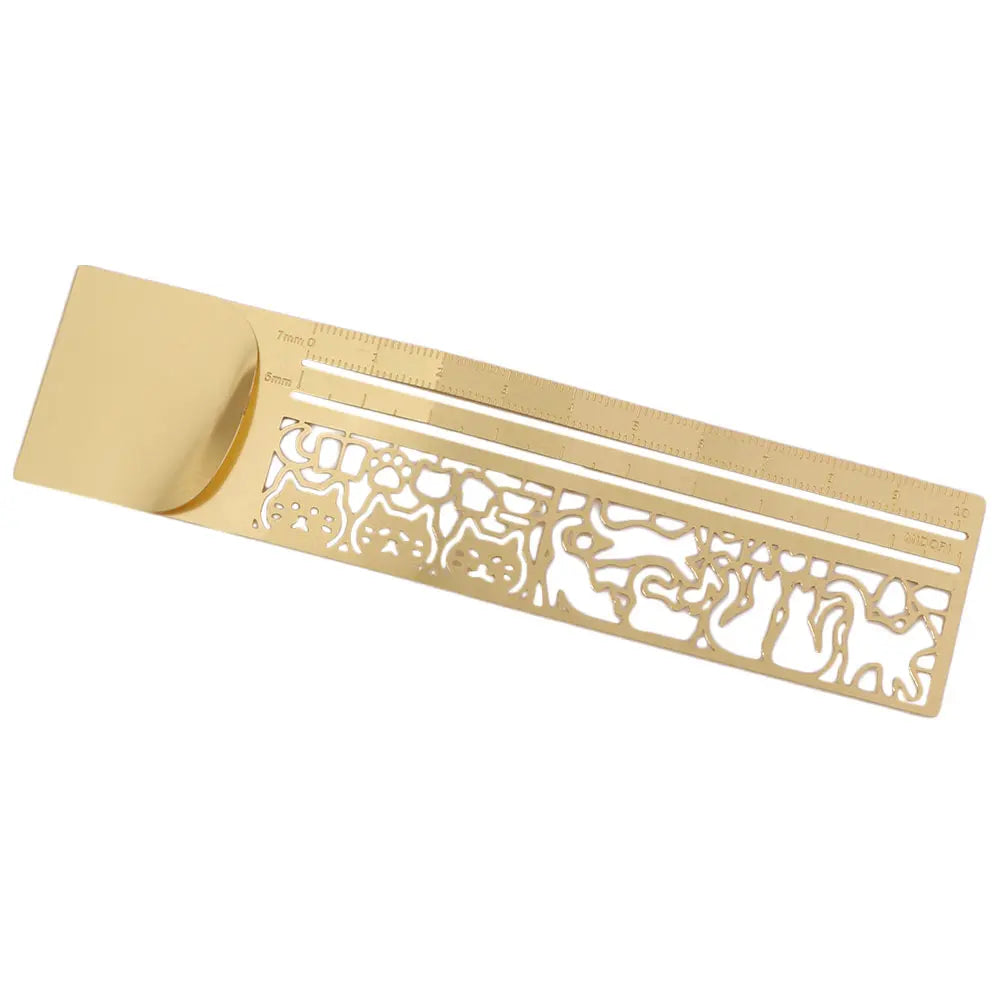 Double-Sided Cat Pattern Ruler Precision Educational Cat Template Ruler Kawaii Stationery Tool Metal Bookmark Painting Drawing Peaceful Pleasures Health and Wellness