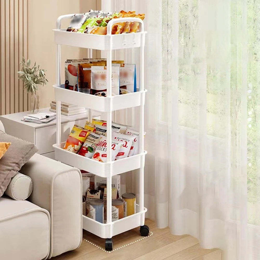 3-4 Layers Of White Simple Plastic Splicing Receiving Rack, Bathroom Light Small Item Storage Trolley, Floor Standing Storage Ra Peaceful Pleasures Health and Wellness 4 layers of white