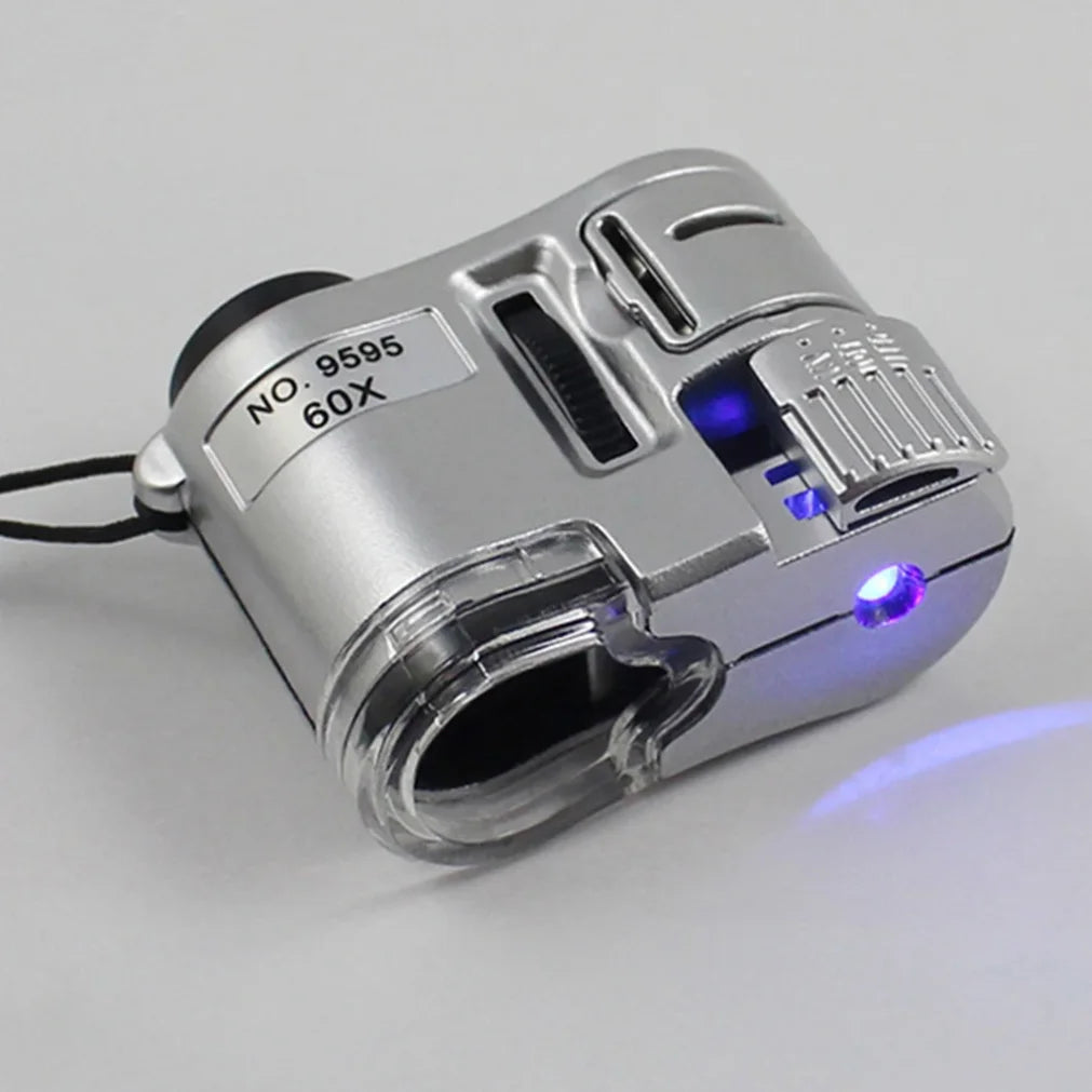 60X Pocket Magnifier Loupe with LED & UV Light | Jeweler Tool
