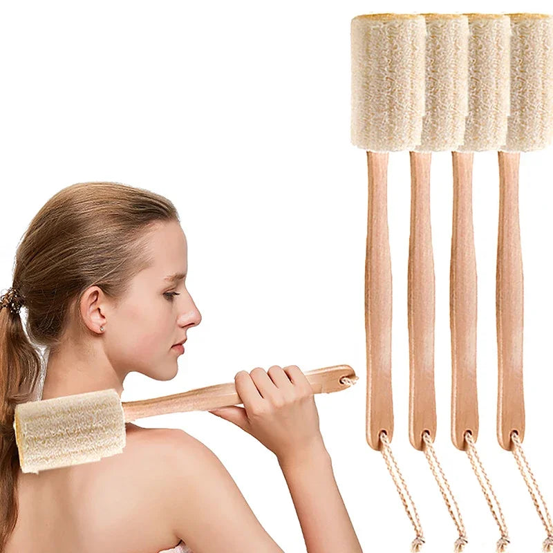 Natural Loofah Bath Brush – Long Wooden Handle Body Scrubber