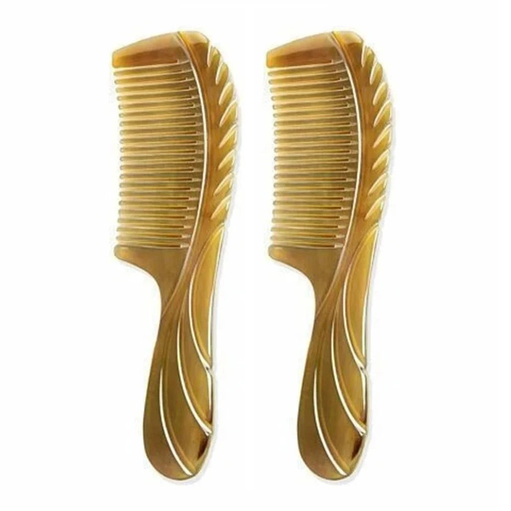 2-Piece Natural Ox Horn Hair Comb Set – Anti-Static Scalp Massage & Detangling Comb for Wet & Dry Hair, Gua Sha Styling Tool Peaceful Pleasures Health and Wellness light brown