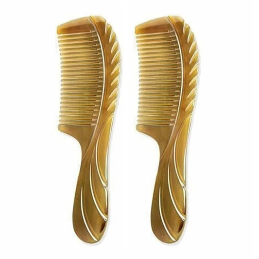 2-Piece Natural Ox Horn Hair Comb Set – Anti-Static Scalp Massage & Detangling Comb for Wet & Dry Hair, Gua Sha Styling Tool Peaceful Pleasures Health and Wellness light brown