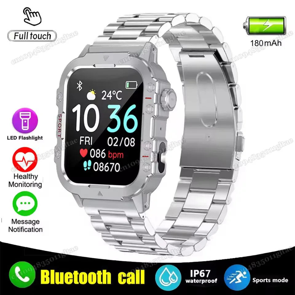2026 Outdoors Durable Men Sports Smart Watch 1400mAh Battery LED Flashlight Waterproof Bluetooth Call Military Smartwatchs HW12 Peaceful Pleasures Health and Wellness 1.44 Silver22Szstrap Smartwatch