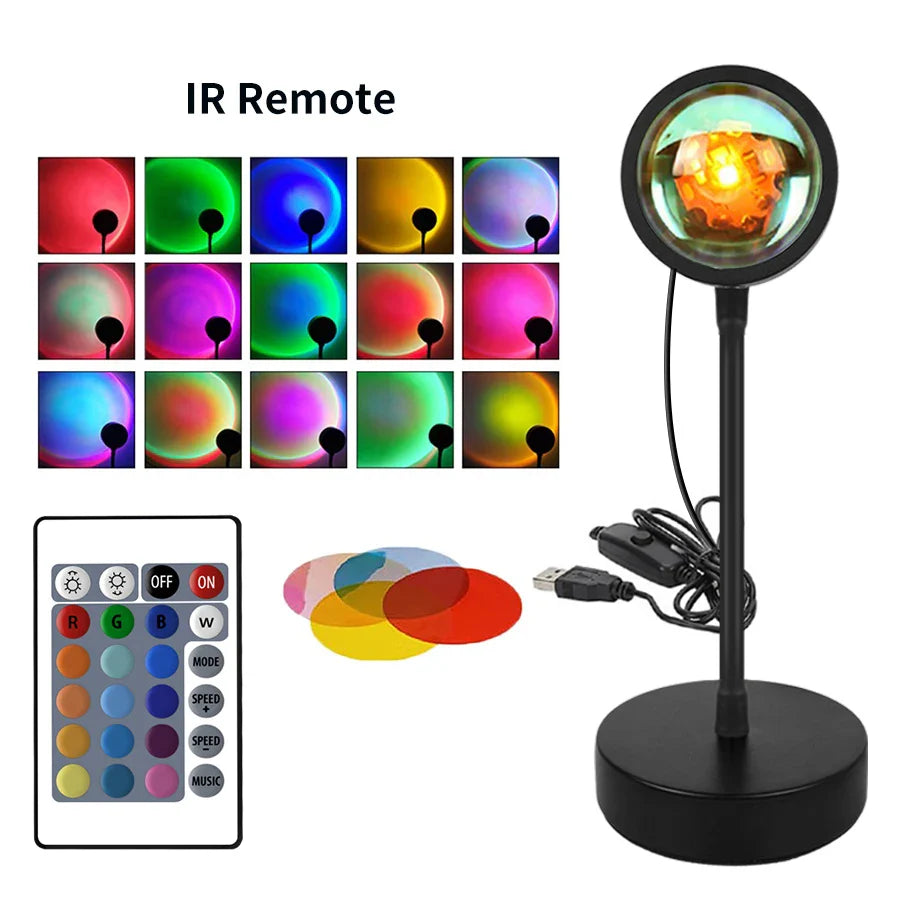 RGB Sunset Projector Night Light – USB LED Lamp with Remote