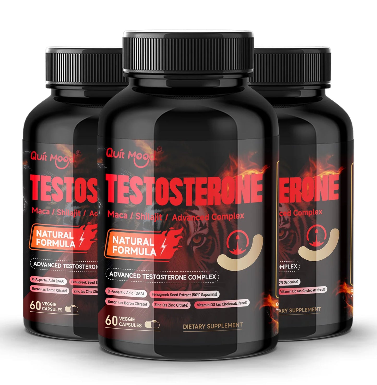 Quit mood Men's Testosterone Capsules | 100mg Maca & 50mg Shilajit & More | Hormone Balance & Stamina Enhancer – 60 Capsules Peaceful Pleasures Health and Wellness 3 Bottles-180 Caps United States