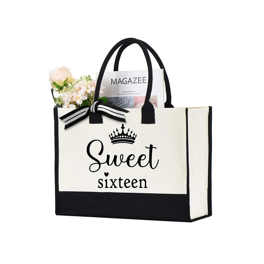 Sweet Sixteen Tote Bag Canvas Bag Celebration Sweet 16 Birthday Party Decoration Supplies Gift for Daughter or Women Souvenirs Peaceful Pleasures Health and Wellness Bag 1pcs 43x30x20cm