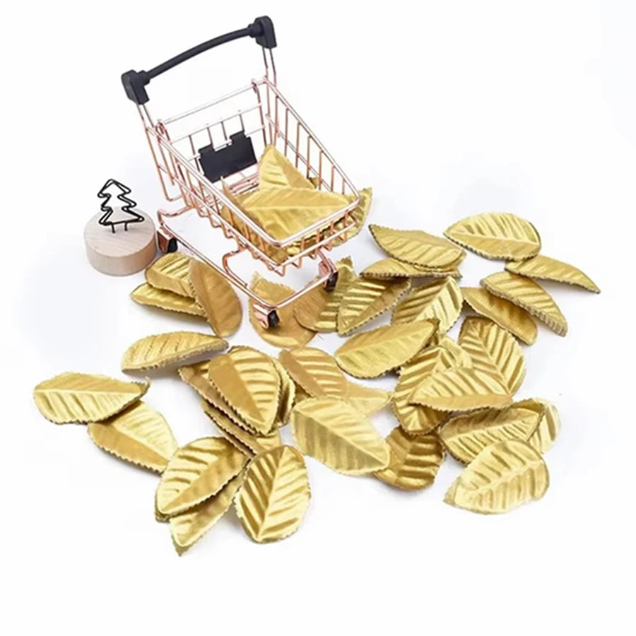 Silk Rose Gold Leaves Artificial Flowers | 100/200 Pcs Wedding Decor