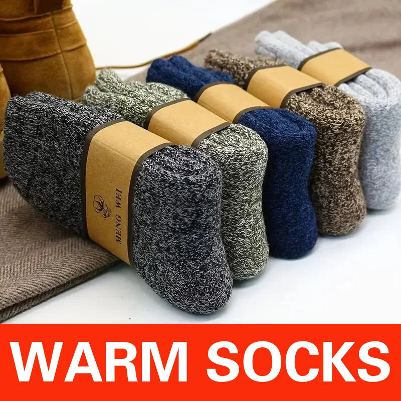 3/5Pair Men's Winter Merino Wool Socks High Quality Thick Warm Harajuku Retro Snow Casual Antifreeze Cashmere for Men Peaceful Pleasures Health and Wellness