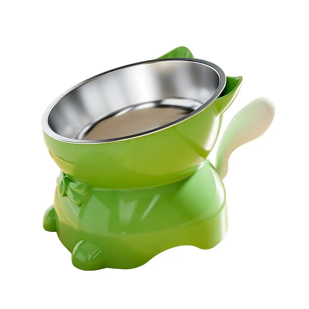 Increased Neck Protection High Quality Water Bowl Healthy Safe Stainless Steel Cat Bowl Anti-overturning Oblique Mouth Pet Bowl Peaceful Pleasures Health and Wellness Green