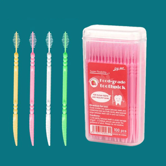 100pcs Flavored Toothpicks 2-Tip Teeth Cleaning with Soft Bristles for Stain Remover Mouth Care Hotel Restaurant Camping Supplie Peaceful Pleasures Health and Wellness