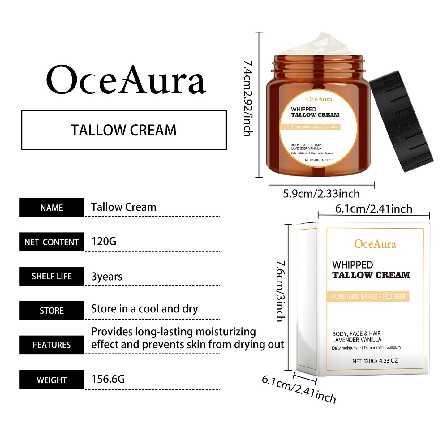 OceAura Tallow Body Cream – Deep Moisturizer for Dry Skin 120g