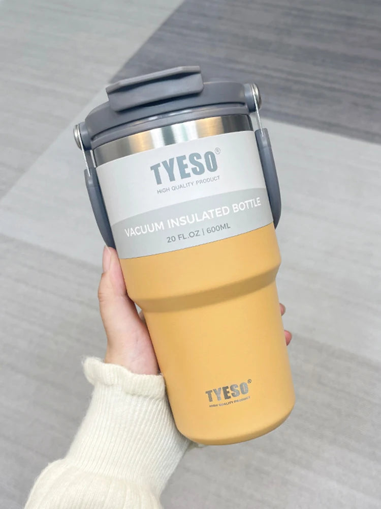 Tyeso's New Coffee Cup With Double-Layer Insulation And Cold Insulation Portable Ice Cream Cup Large Capacity Stainless Steel Peaceful Pleasures Health and Wellness YELLOW 501-600ml