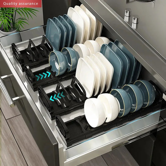 Kitchen Cabinet Dish Storage Rack Drawer Built-in Dish Drain Rack Plate Divider Storage Rack Kitchen Accessories Organizer Peaceful Pleasures Health and Wellness