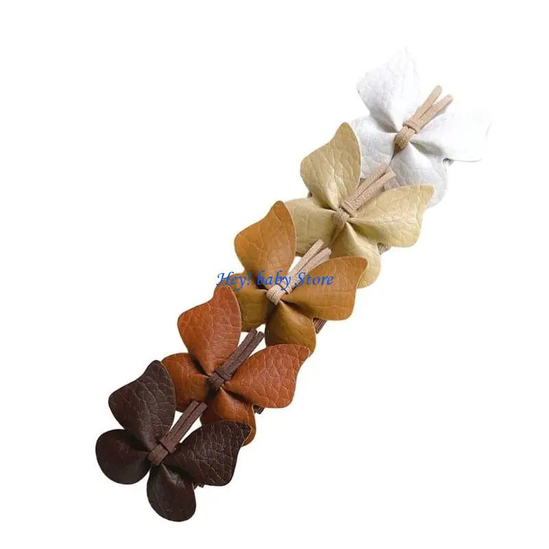 5-Pack Girls PU Leather Butterfly Hair Clips & Hairpins