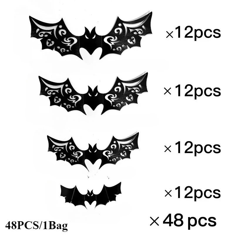 Halloween 3D Black Bat Wall Decals – Hollow Party Stickers