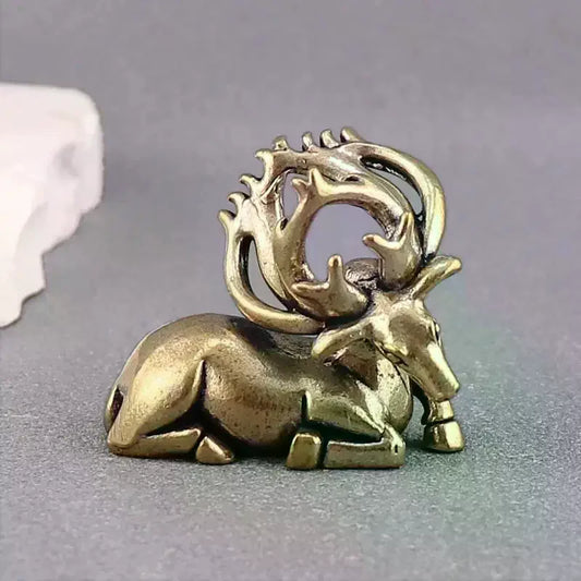 Solid Brass Elk Moose Figurine | Retro Desk Statue & Ornament Brass Animal Figurine Peaceful Pleasures Health and Wellness
