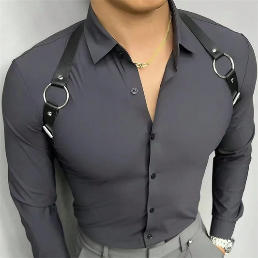 UYEE Vintage Leather Vest Strap Braces Suspender Men Harness Punk Peaceful Pleasures Health and Wellness Style A 1PCS