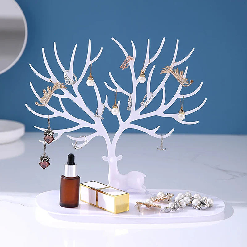 Reindeer Tree Jewelry Stand Organizer with Tray | Earrings & Necklaces