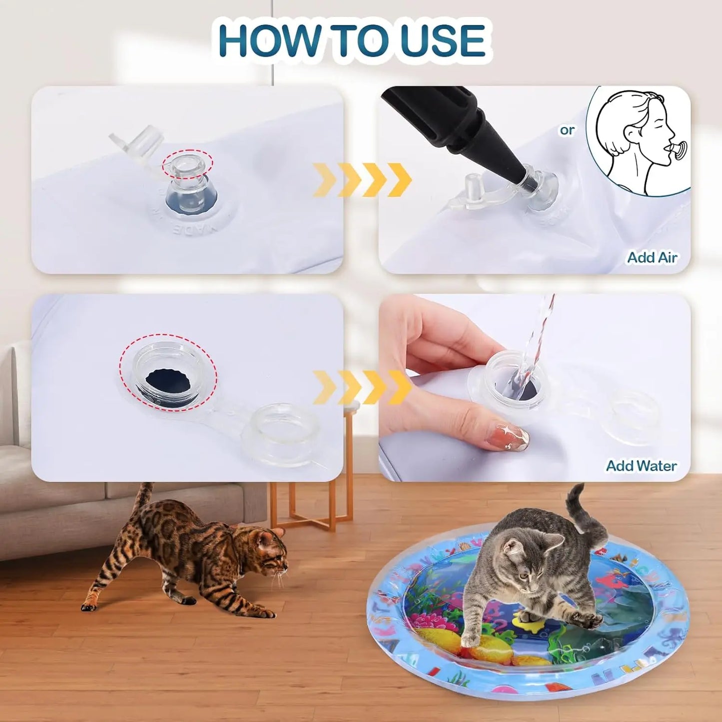 Pet Water Sensory Play Mat | Scratch-Resistant Cooling Pad for Cats & Dogs