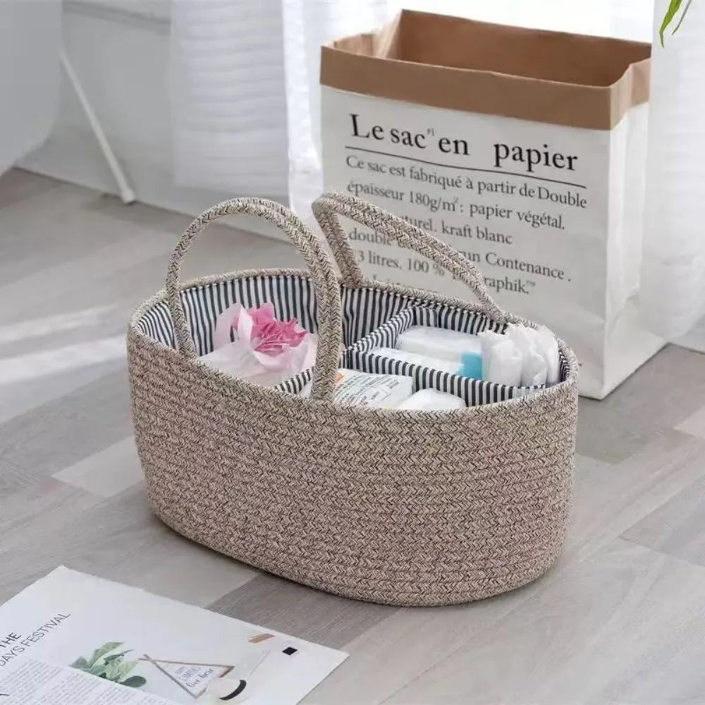 Cotton Rope Baby Diaper Storage Basket | Foldable Organizer