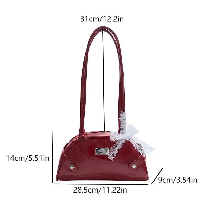 Women's PU Leather Bow Tote Underarm Shoulder Handbag