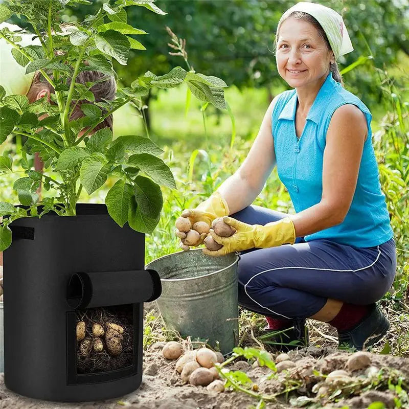 6-Pack Fabric Grow Bags with Harvest Windows & Handles