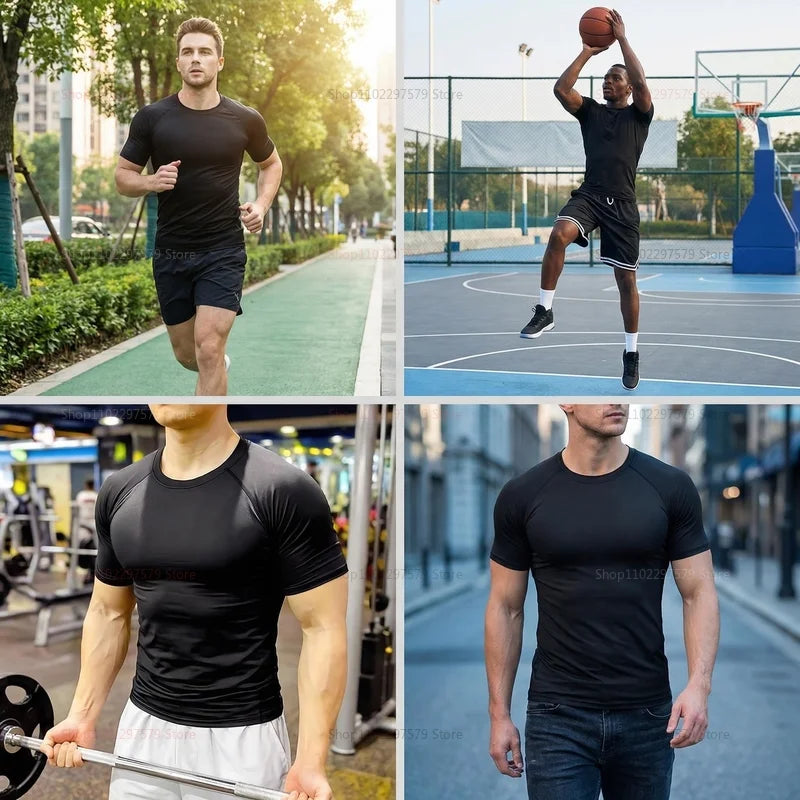 Men's T-shirt summer sportswear running T-shirt quick-drying stretch sweatshirt men's fitness T-shirt training sports top Peaceful Pleasures Health and Wellness