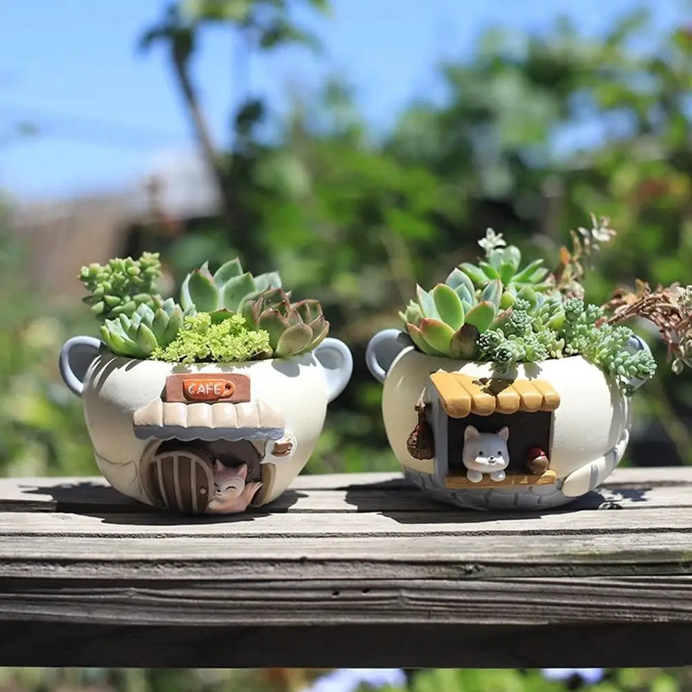 Kitty Fox Resin Succulent Planter | Mini Fairy Garden Pot