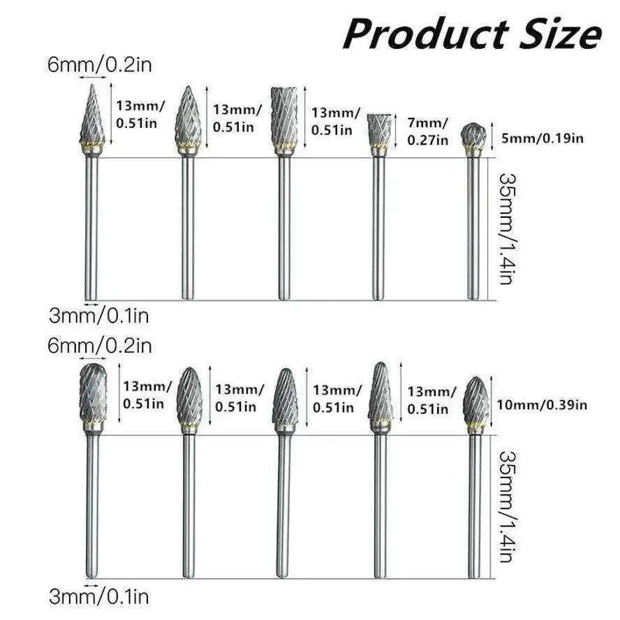 1 8 Shank Tungsten Carbide Milling Cutter Rotary Tool Burr Diamond