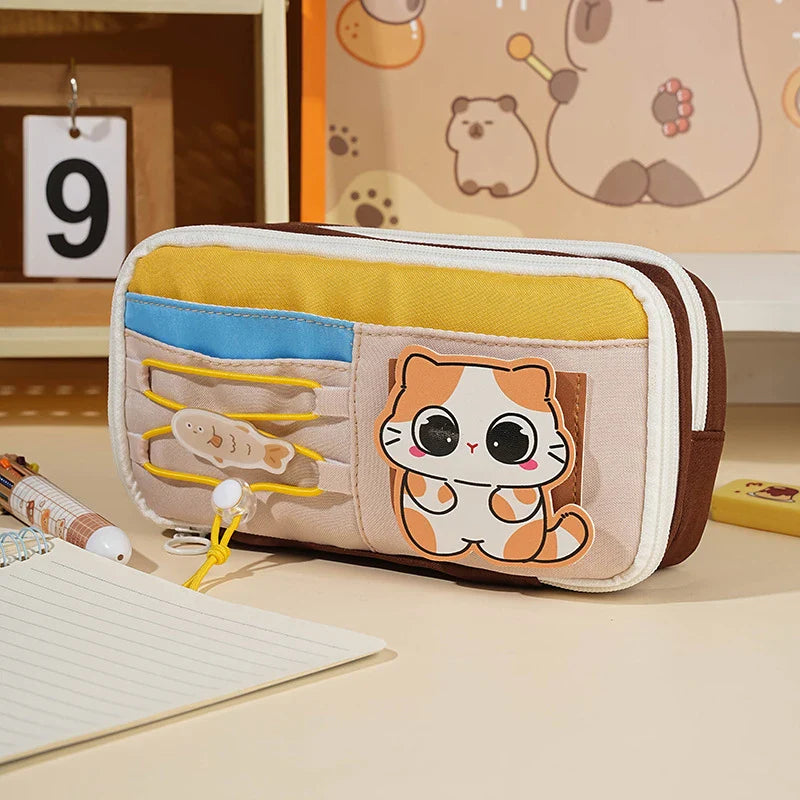 Panda Pencil Case – Cute Multi-Layer Canvas Pen Bag for Kids