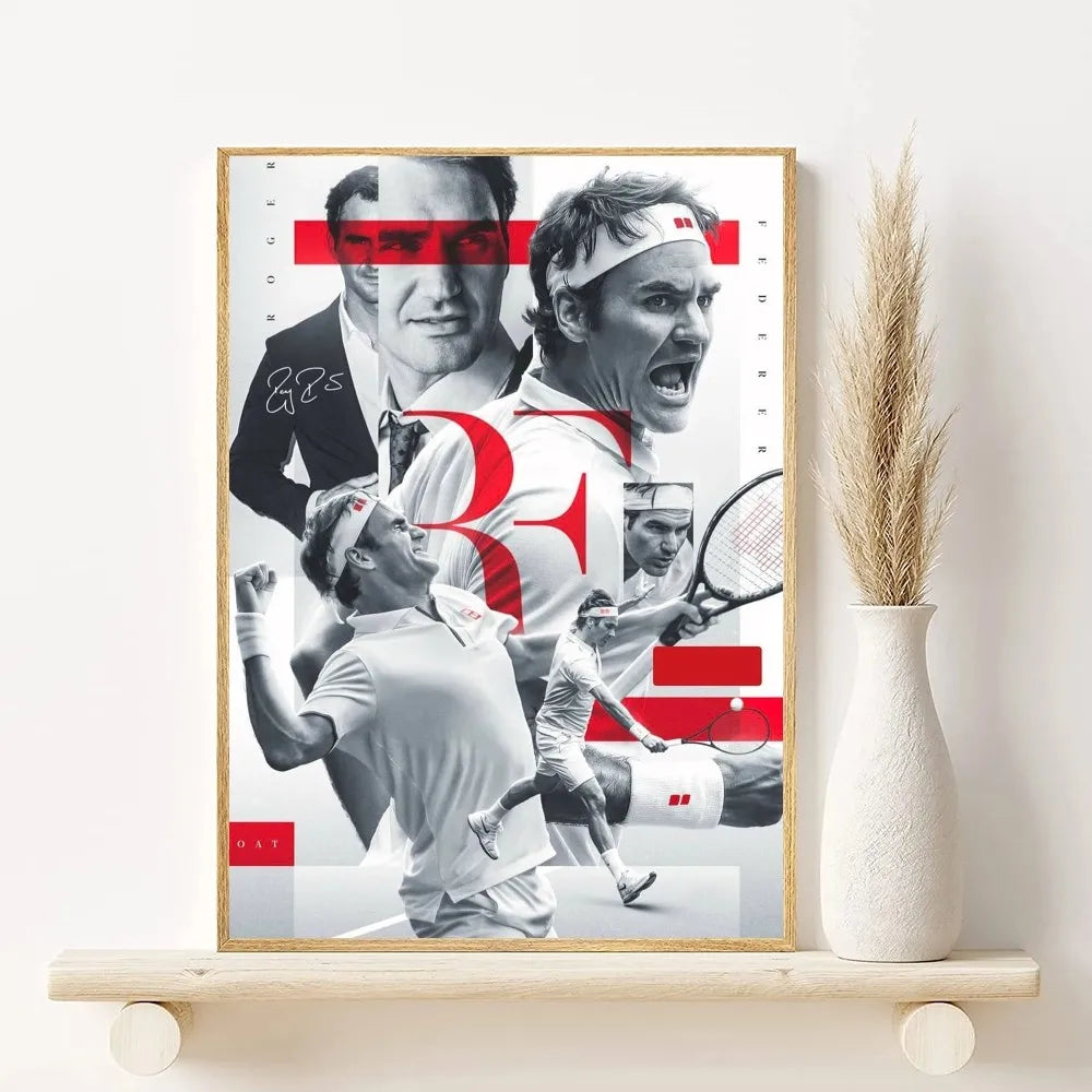 Roger Federer HD Wall Poster – Waterproof PVC Sticky Decor Sports Wall Poster Peaceful Pleasures Health and Wellness
