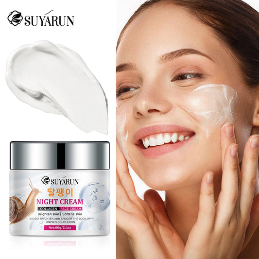 SUYARUN Premium Snail Cream with Collagen & Mineral Oil - Anti-Aging, Moisturizing & Brightening Facial Cream , Day & Night Use. Peaceful Pleasures Health and Wellness