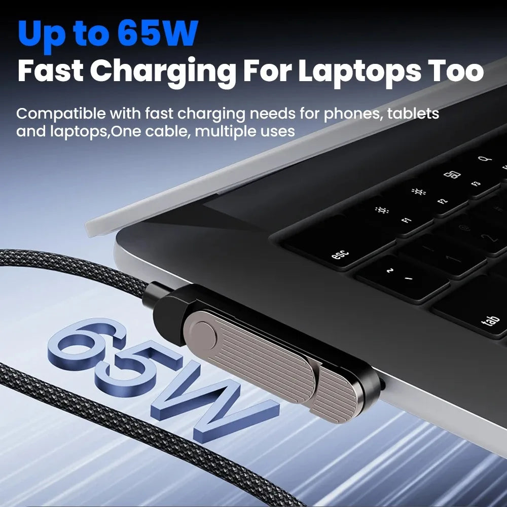 65W 3-in-1 USB-C Fast Charging Cable with Phone Stand Holder