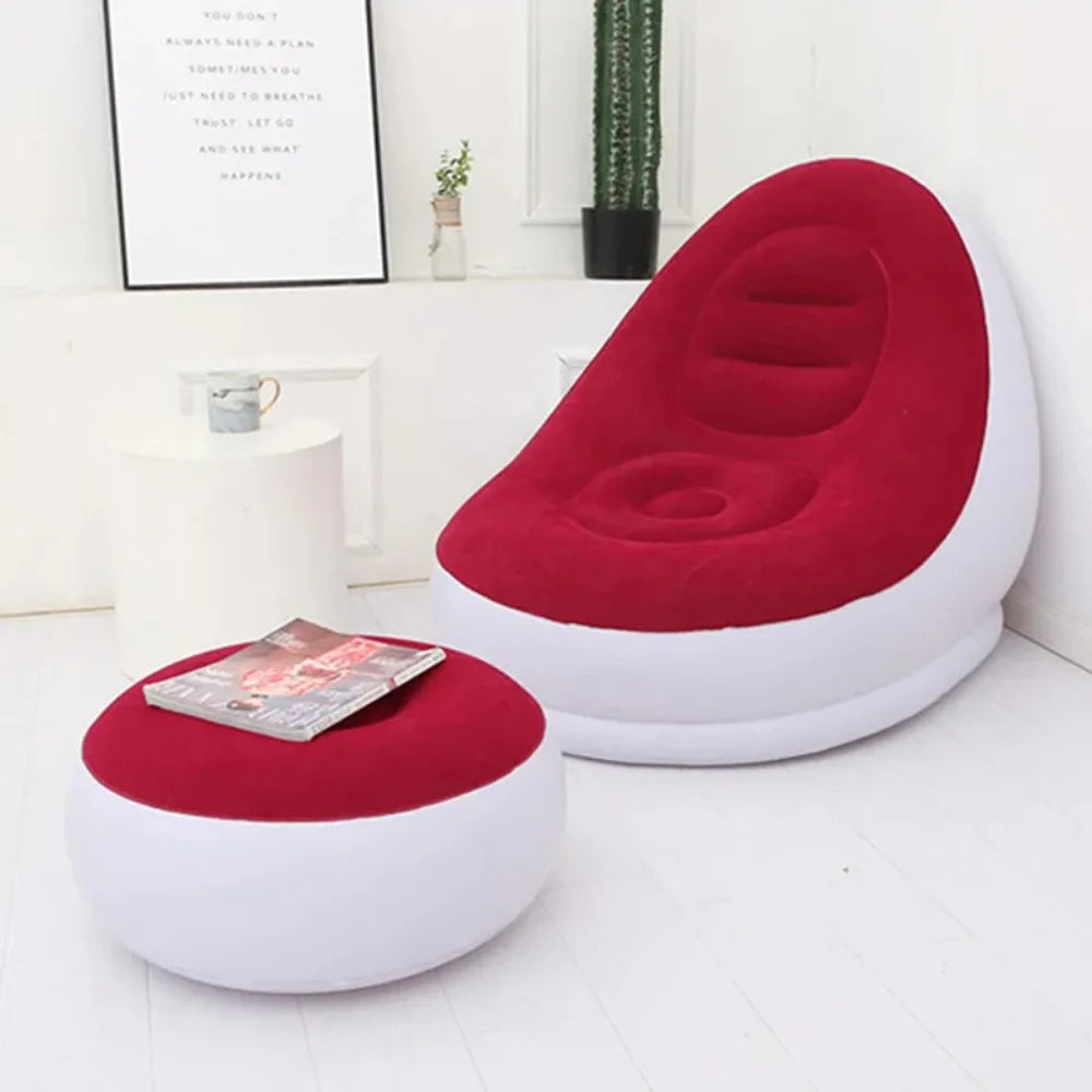 Lazy Inflatable Lounge Chair for Adults Folding Portable Lazy Sofa with Foot Stool Air Couch Sofa for Livingroom and Bedroom Peaceful Pleasures Health and Wellness