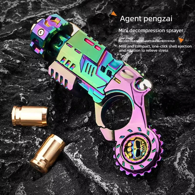 Mini Metal EDC Pistol Fidget Toy Ejecting Roller Spinner Mechanical Slider Ratchet Wheel Ring Stress Relief for Adults Peaceful Pleasures Health and Wellness