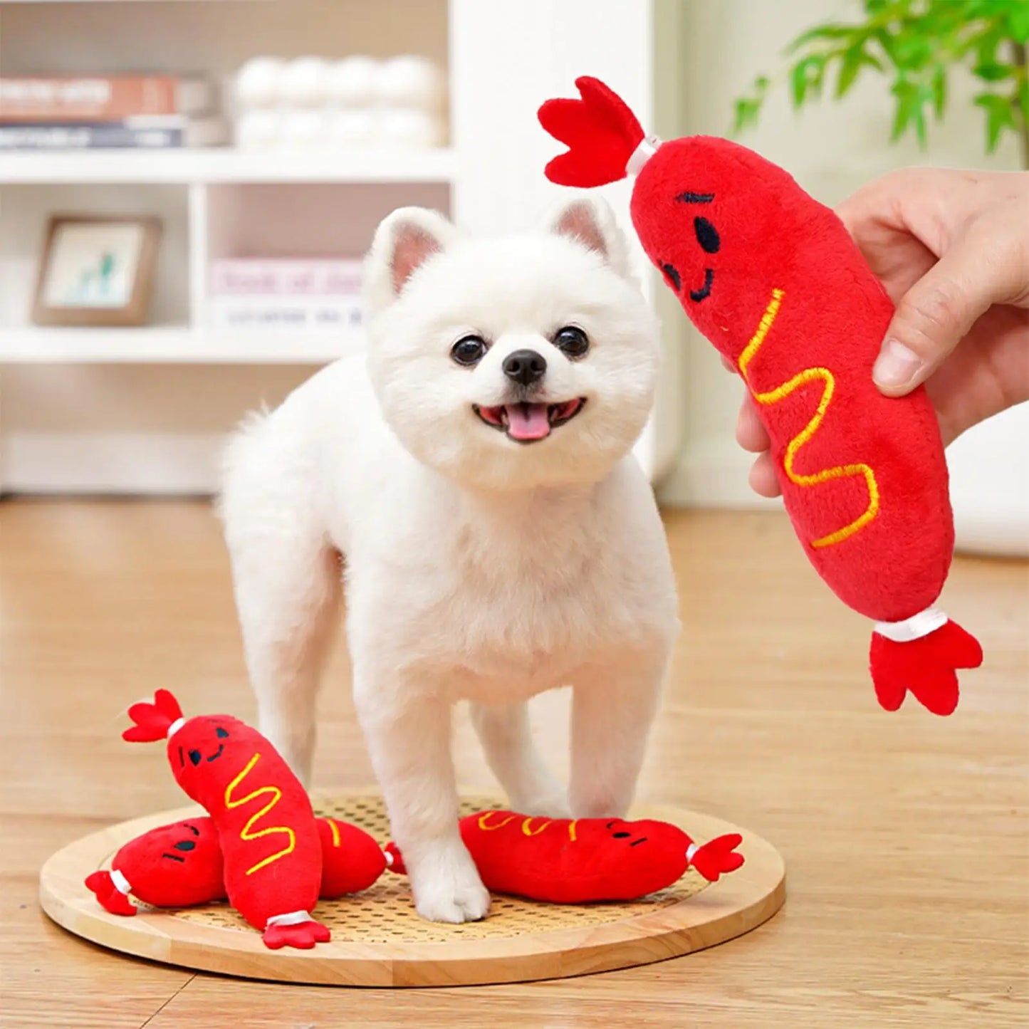 Hot Dog Squeaky Plush Dog Toy – Interactive Chew & Fetch Toy