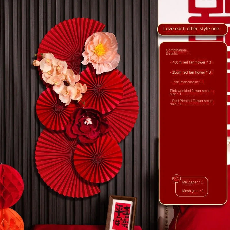 2025 Chinese New Year Wall Decoration Paper DIY Crafts Flower Backdrop Red Party Supplies Spring Festival Background Home Decor Peaceful Pleasures Health and Wellness F