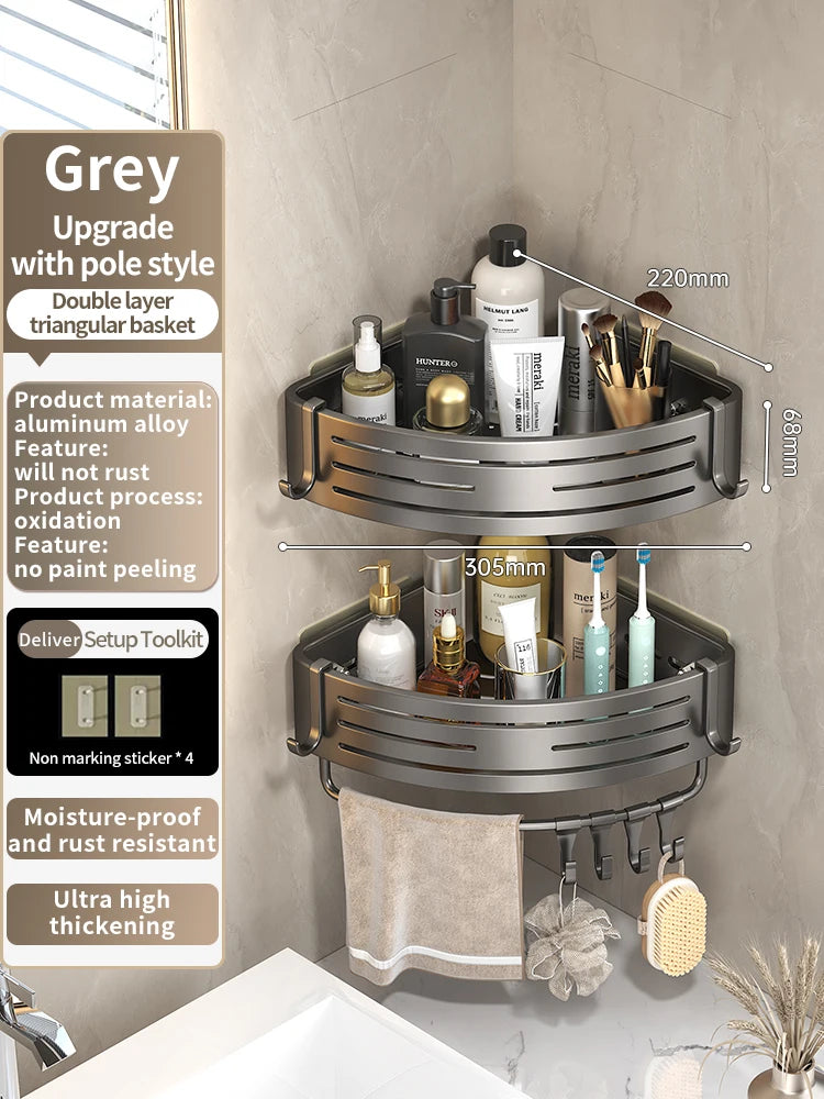 YUNJIEYA Adhesive Corner Shower Shelf | No-Drill Aluminum Rack
