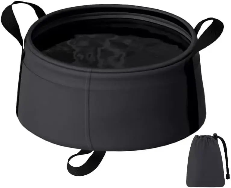 Folding Bucket, Water Container, 8.5l Waterproof Folding Basin, Space-Saving Utility Tub for Gardening, Camping Peaceful Pleasures Health and Wellness Black