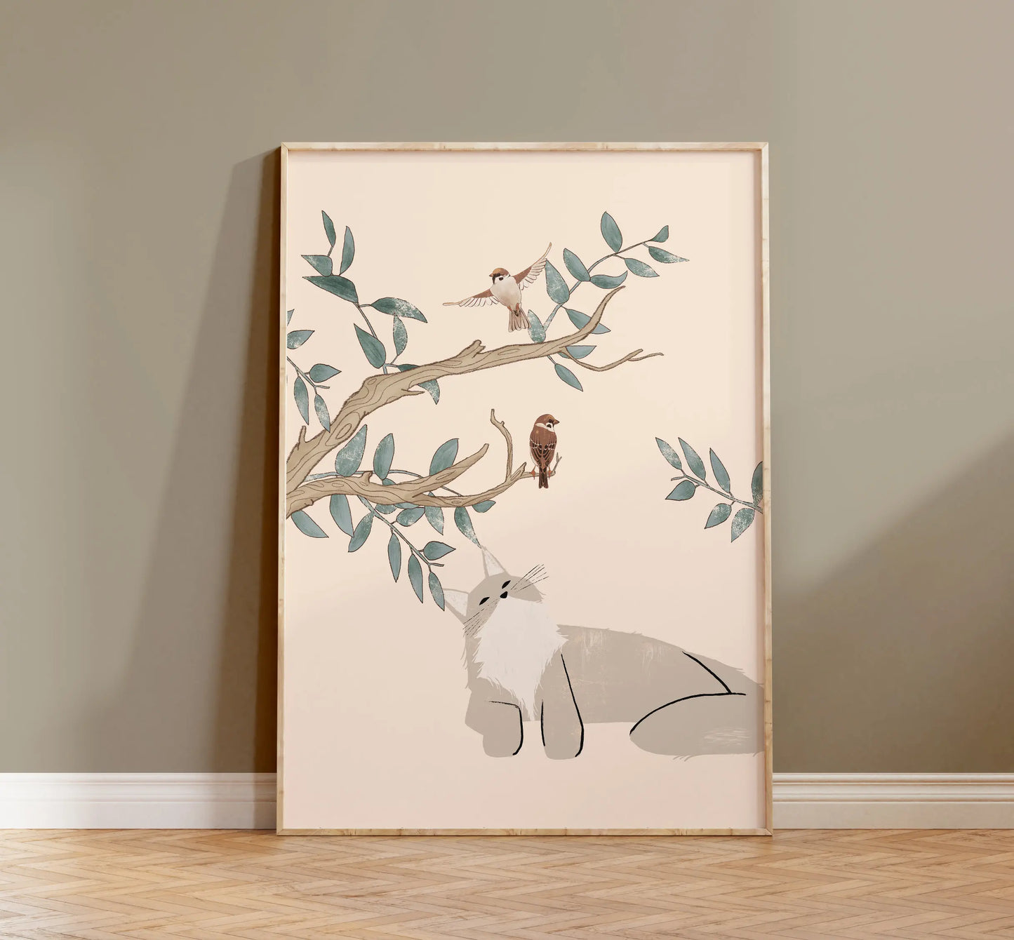 Watercolor Kittens Print Cat and Plant Poster Wall Art Leisurely Cute Kitty Canvas Painting Living Room Bedroom Home Decor Peaceful Pleasures Health and Wellness