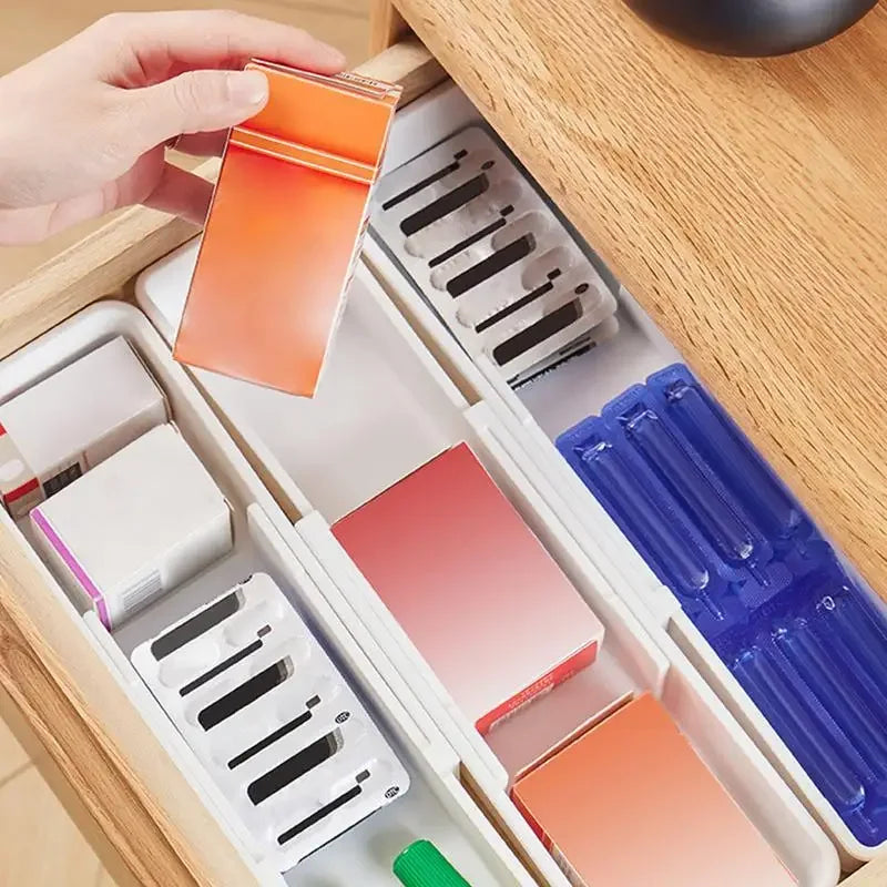 Expandable Silverware Drawer Organizer | White Utensil Tray
