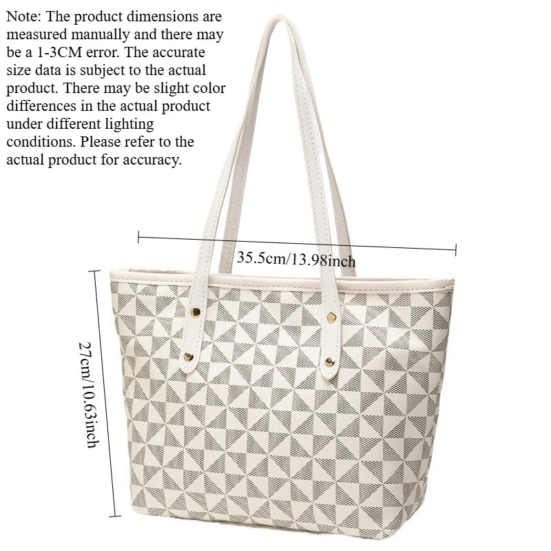 Women Stylish Large Capacity Handbag Triangle Print Zipper Tote Bag Fashionable Commuting Shoulder Bag Exquisite Zipper Handbag Peaceful Pleasures Health and Wellness Oat white