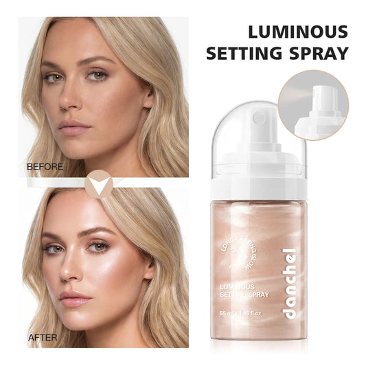 Luminous Shimmery Champagne Pink Setting Spray Liquid Long Lasting Waterproof Smudge Resistant Dewy Radiant Glow Multi‑use Face Peaceful Pleasures Health and Wellness 1pc