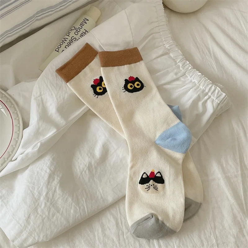 Socks For Women Cute New Novelties Fashion Cotton Breathable Funny Socks Female Casual Long Preppy Style Cartoon Socks Striped Peaceful Pleasures Health and Wellness White One Size