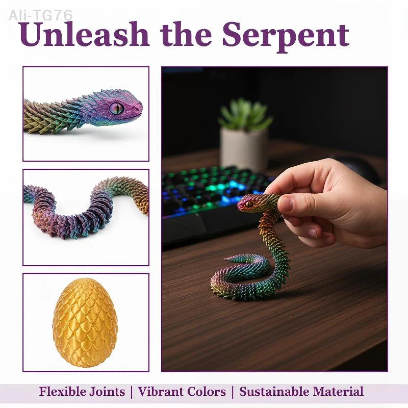 3D Printed Snake with Egg Figurine | 30cm Realistic Desk Ornament