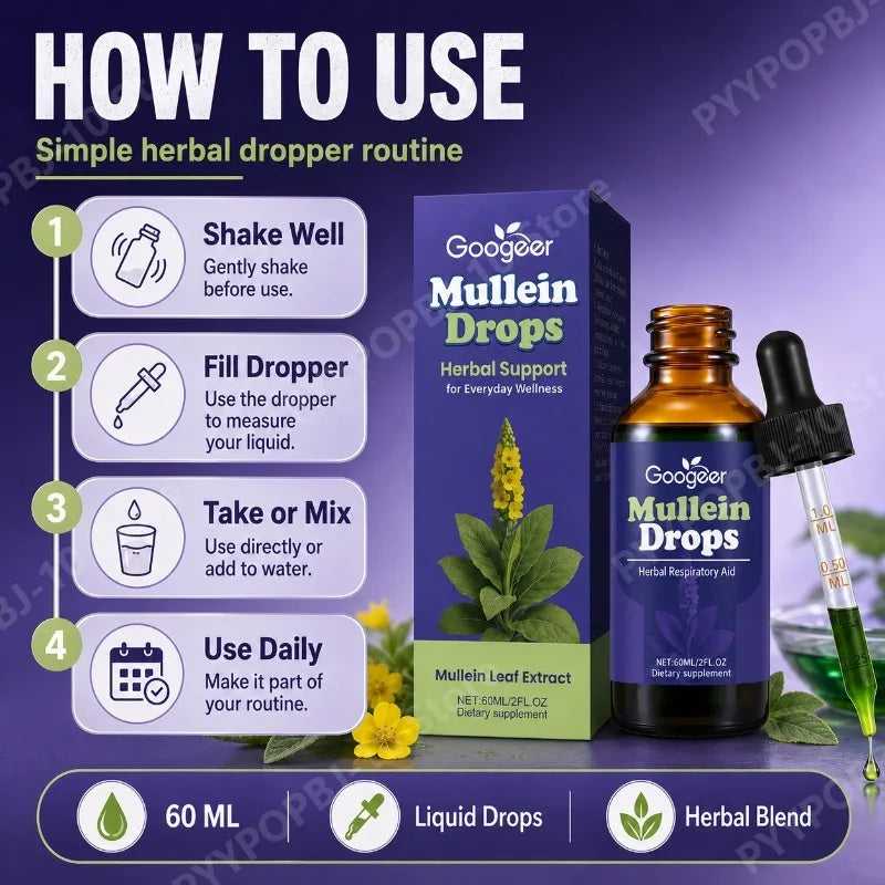 Googeer Mullein Leaf Extract Drops with Chlorophyll – 60ml